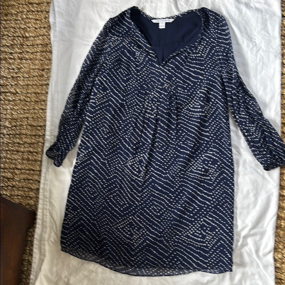 Diane Von Furstenberg Navy and White Long Sleeve Dress